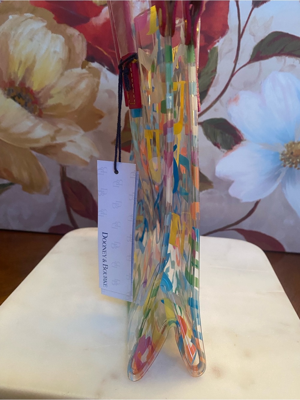 Dooney & Bourke Clear Multicolor Letter-Print “Doodle” Tote w/Pink Handles (NWT) - Picture 7 of 11